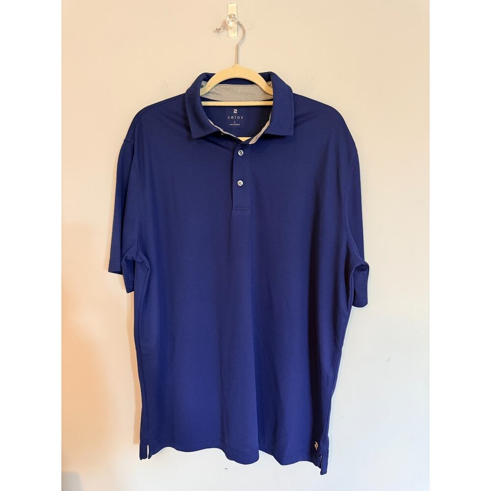 Zelos Mens Polo Shirt Size Large Blue Performance Golf Stretch Wicking Athletic